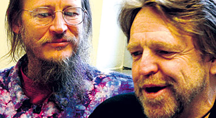John Gilmore (till vänster) och John Perry Barlow på Chaos Communication Congress i Berlin 2006. Foto: Oscar Swartz.